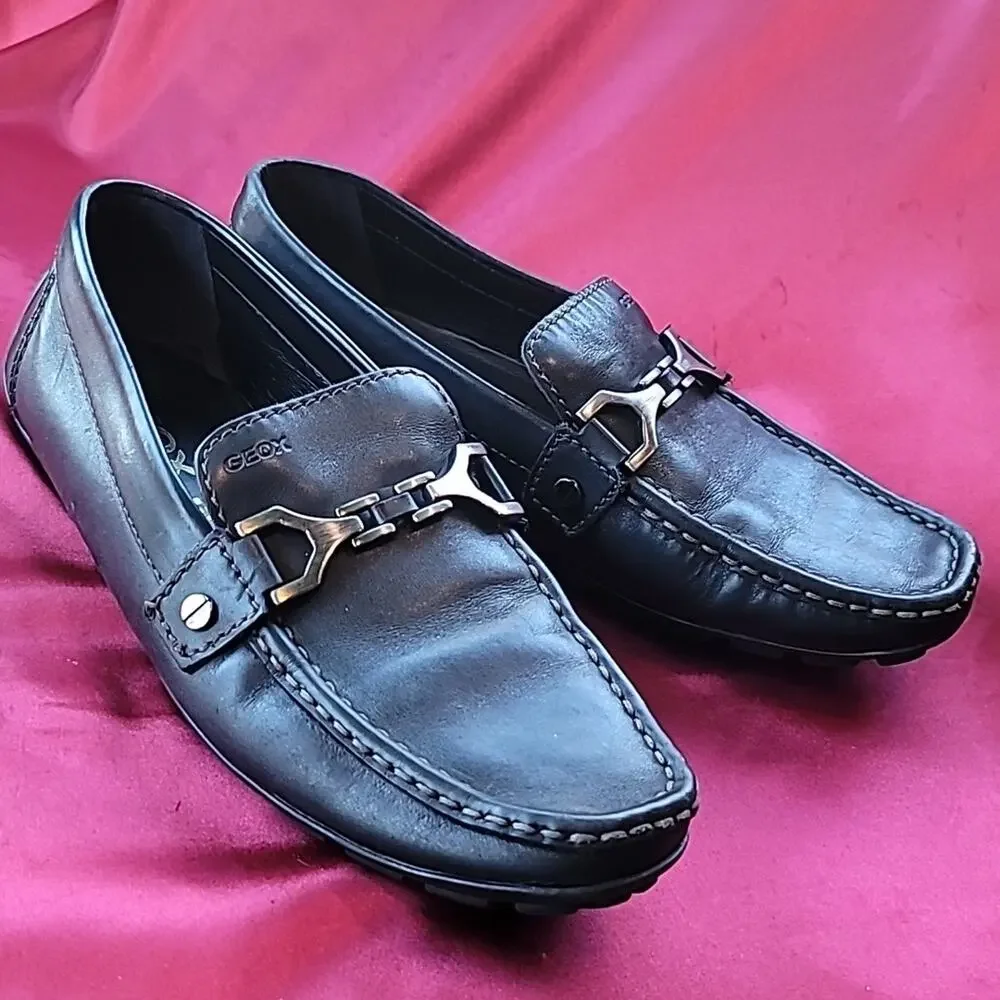 GEOX Respira sz11 moccasin loafer slip on horsebit full leather black